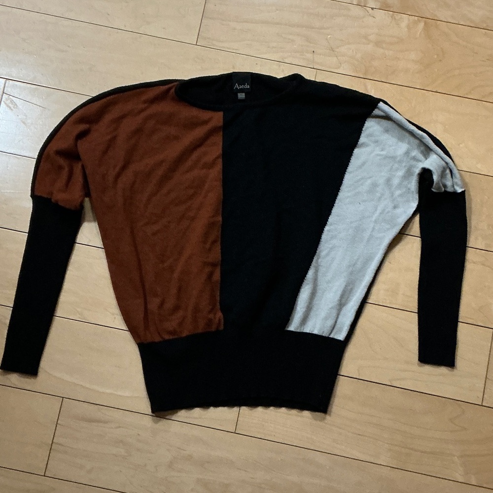 Colorblock Sweater - Black, Burnt Orange, and Cream